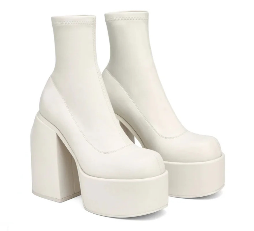 Modern Boots Womens Platform Heel Round Heel Leather Boots Short and Fat Heel Zipper er Block Heel Fashion Girls Casual Shoes 241213
