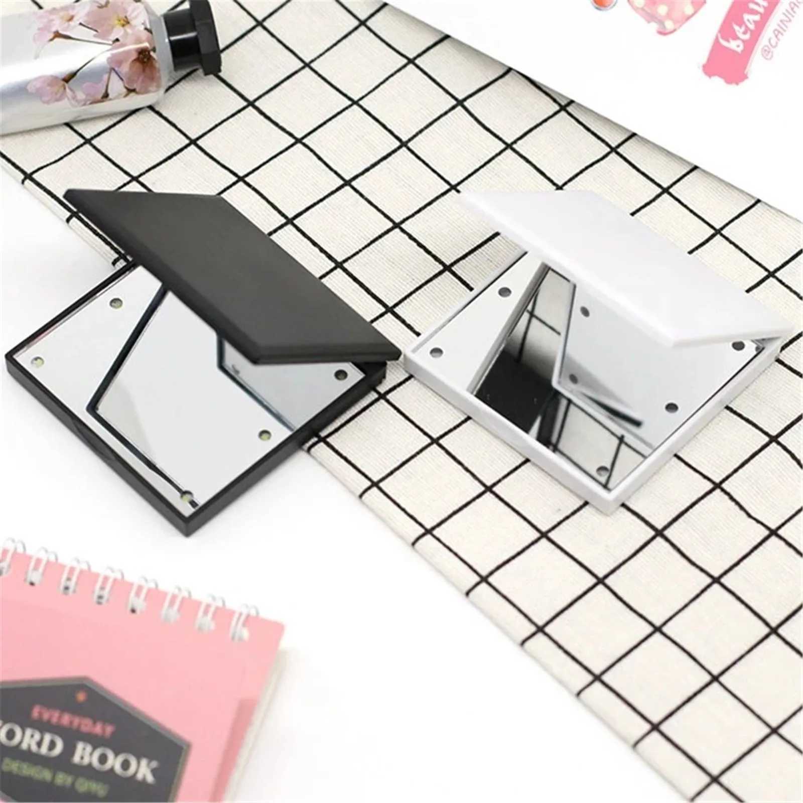6 Led Makeup Mirror With Light 1x 2x Magnifying Small Pocket Portable Travel Pink Black White Foldable Cosmetics Vanity MirrorsXJ241213