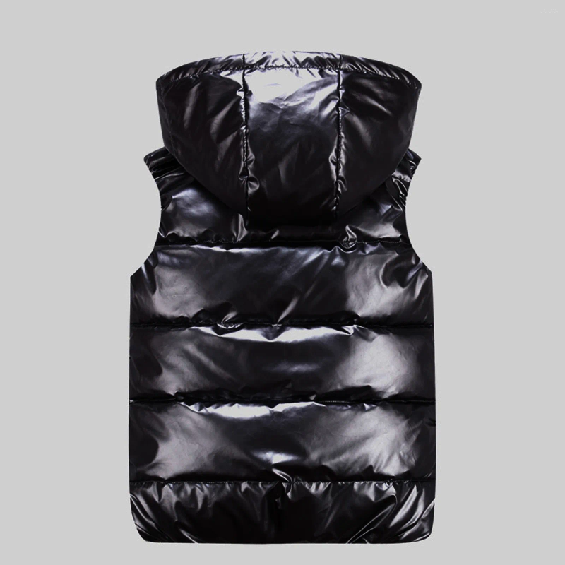 Womens Vests Autumn Winter Women Padded Shiny Vest Jacket Solid Zipper Hooded Bubble Coat With Pocket Lightweight Sleeveless Outerwear