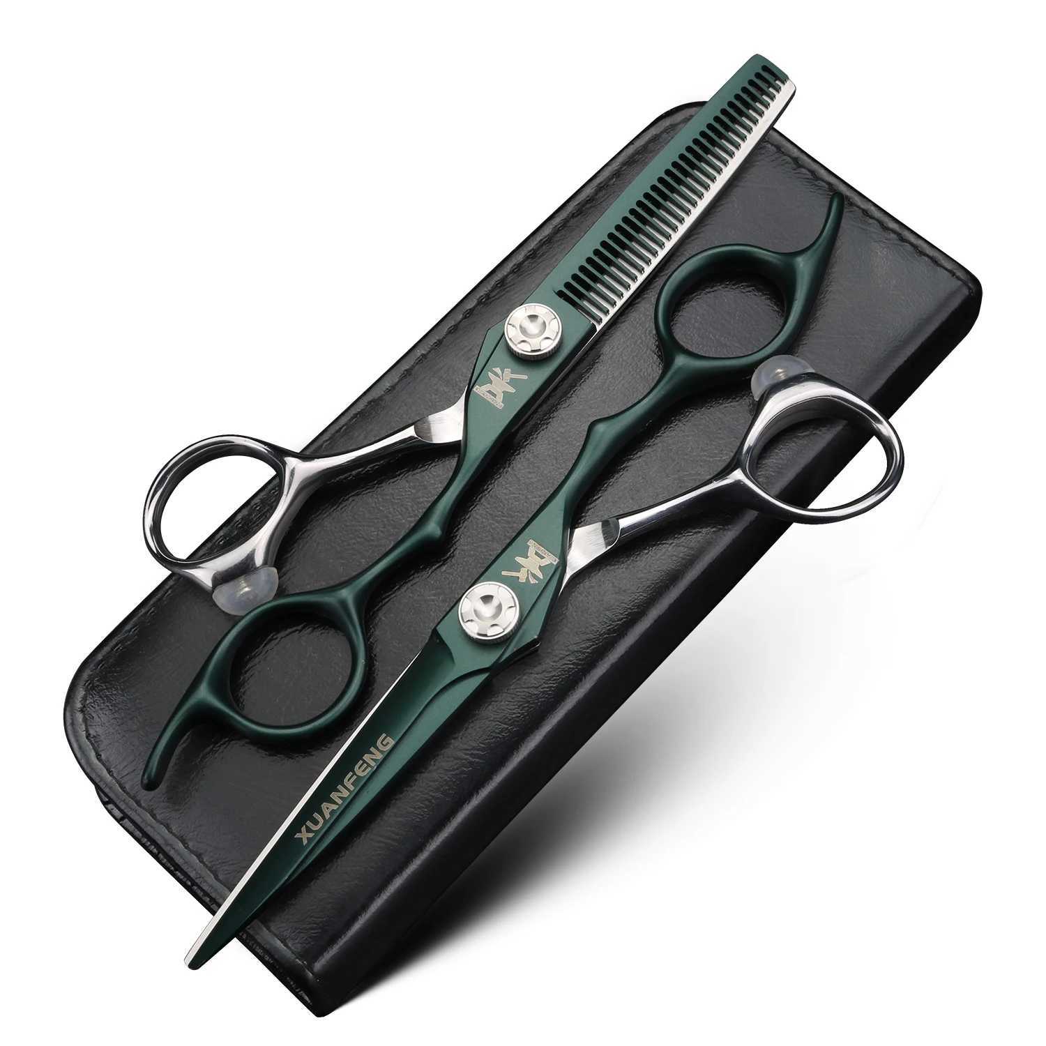 New Arrival XUANFENG 6 inch green hair scissors CNC processing hairdresser scissors cutting and thinning scissors Z241213