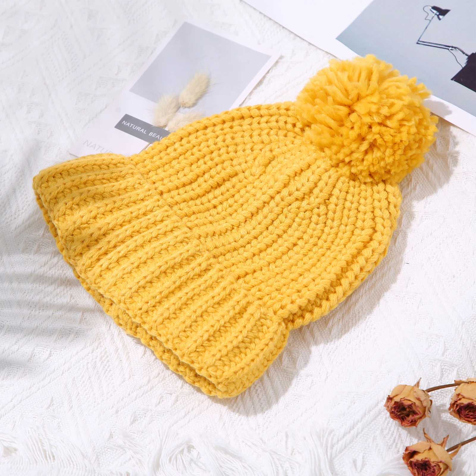 Pudcoco Kids Knit Hat Cute Soft Thickened Solid Color Beanie Warm Winter Cap for Baby Girls BoysXJ241213