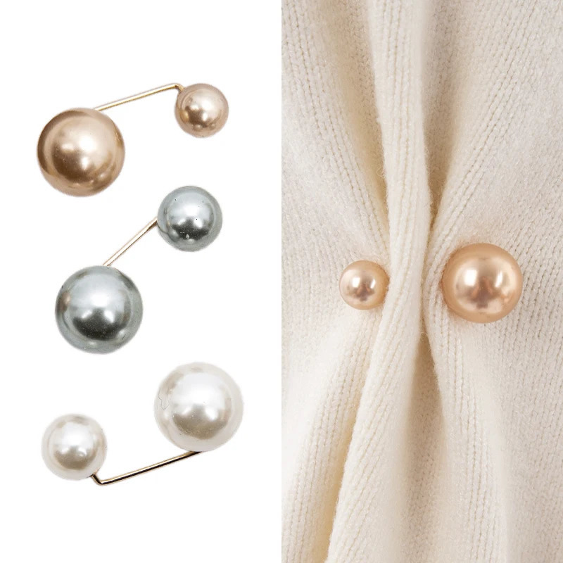 3 piecesset of womens tight waist belt clip double pearl brooch metal lapel sweater cardigan accessory 241210