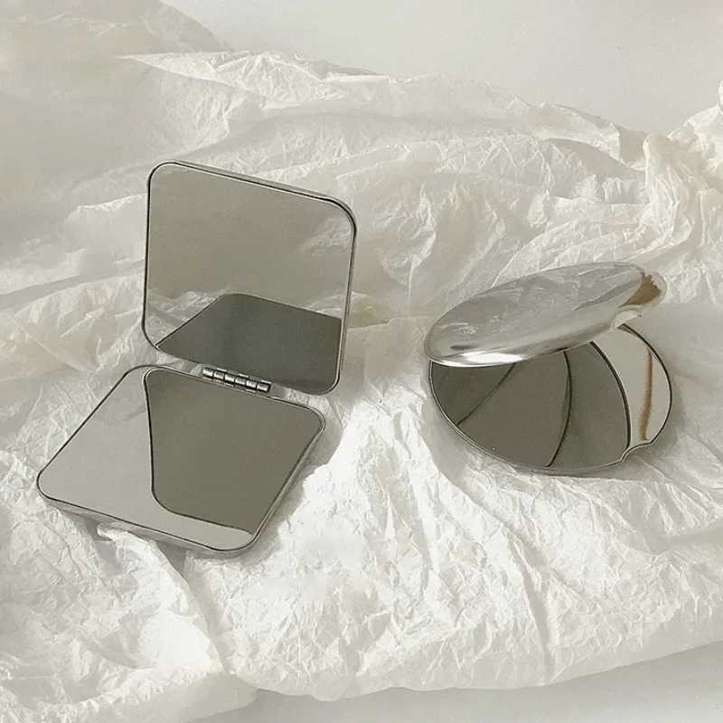 1Pcs Stainless Steel Portable Women Makeup Mirror Hand Pocket Folded-Side Cosmetic Make Up Mirror Small Beauty ToolXJ241213