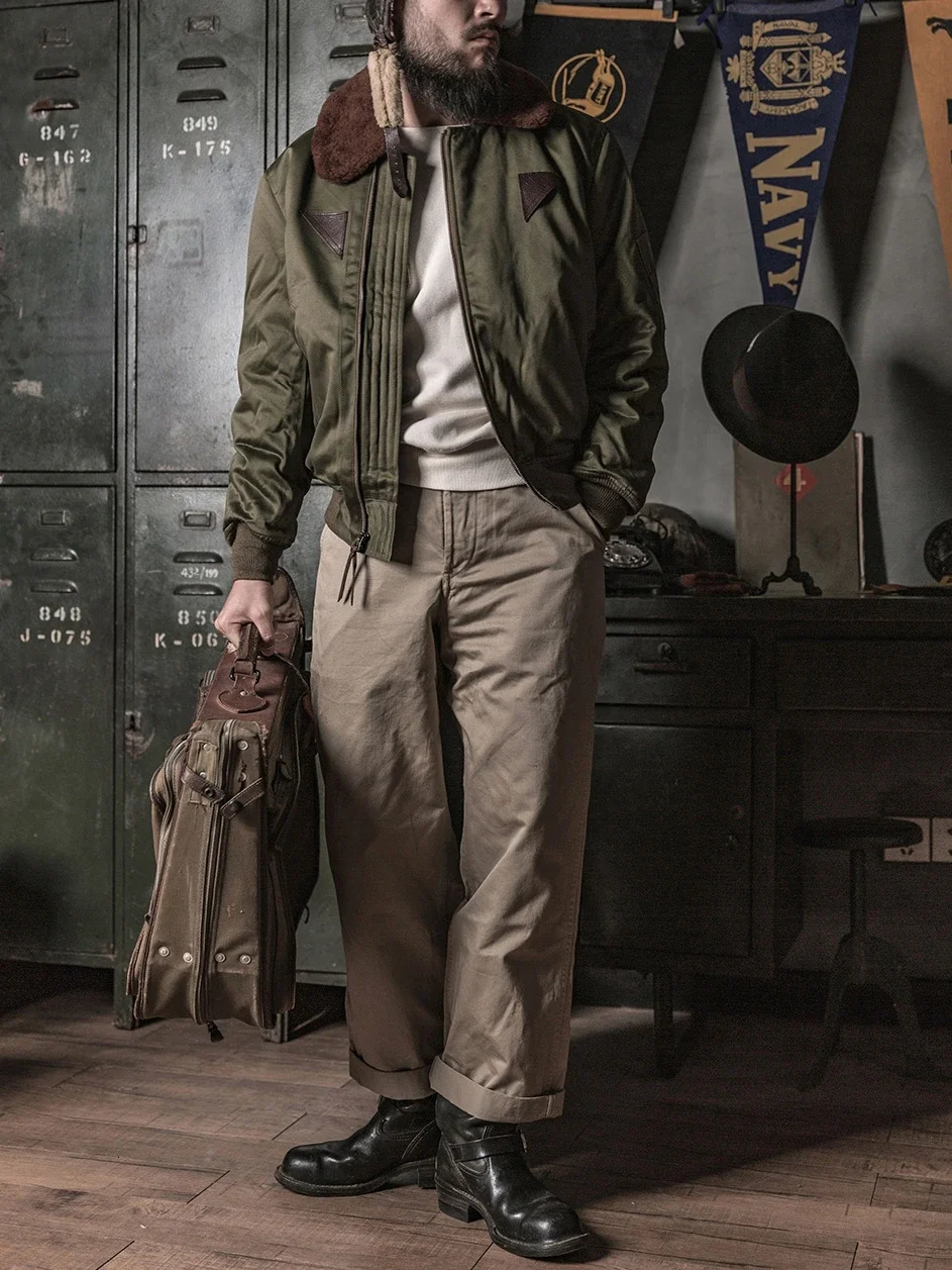Bronson Type B15A Bomber Jacket Winter Mens Wool Lined Short Flight Coat B15 241213