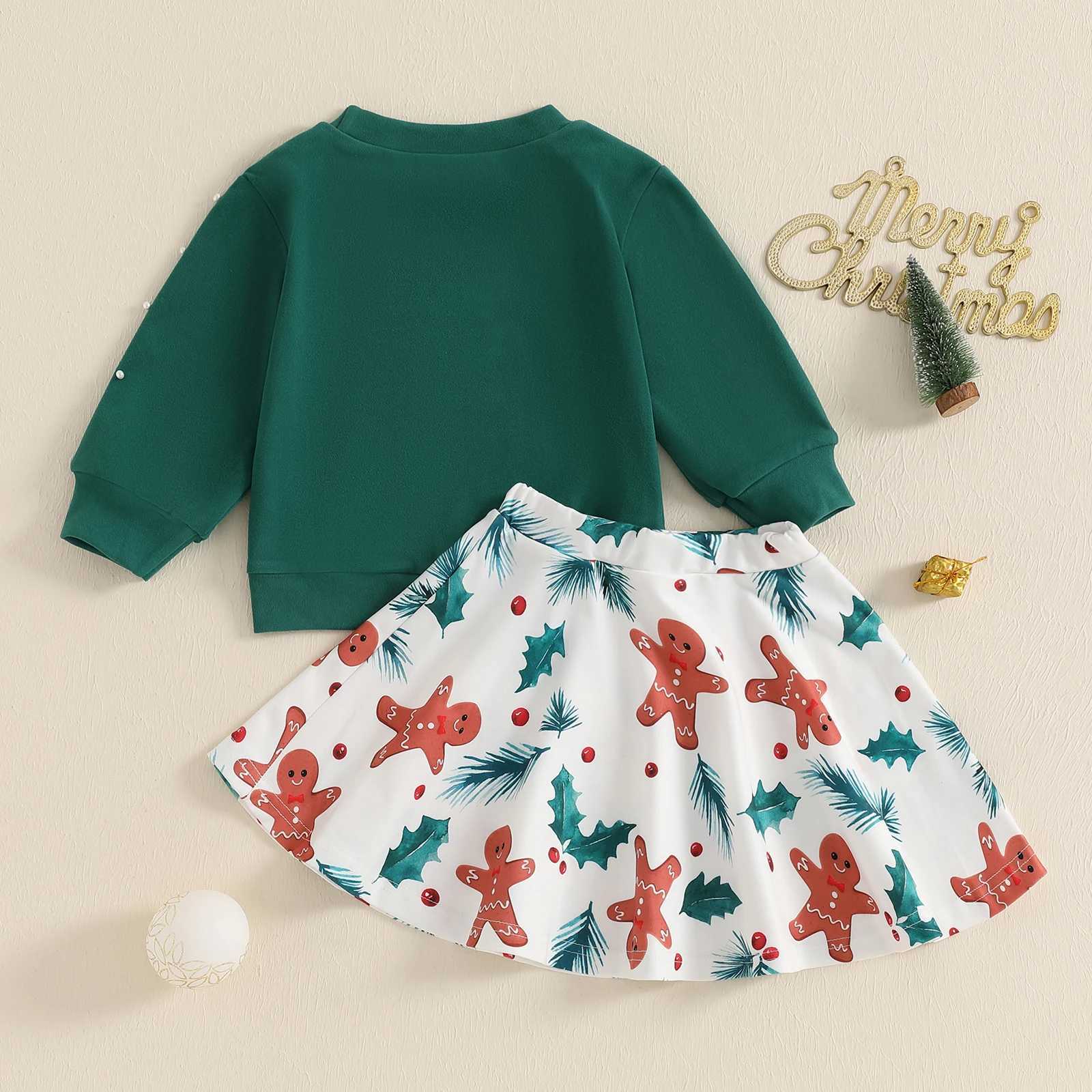 1-5 Year Childrens and Girls Christmas Set Fashion Pearl Bead Long Sleeve Sweater Gingerbread Mens Printing Techniques 2-piece Set W241213