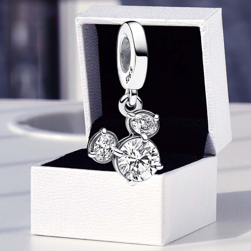 Mouse Sparkling Head Silhouette Dangle Charm 100% 925 Sterling Silver Luxurious Charm Bracelet Jewelry Making Components Necklace Pendant charms with Retail Box