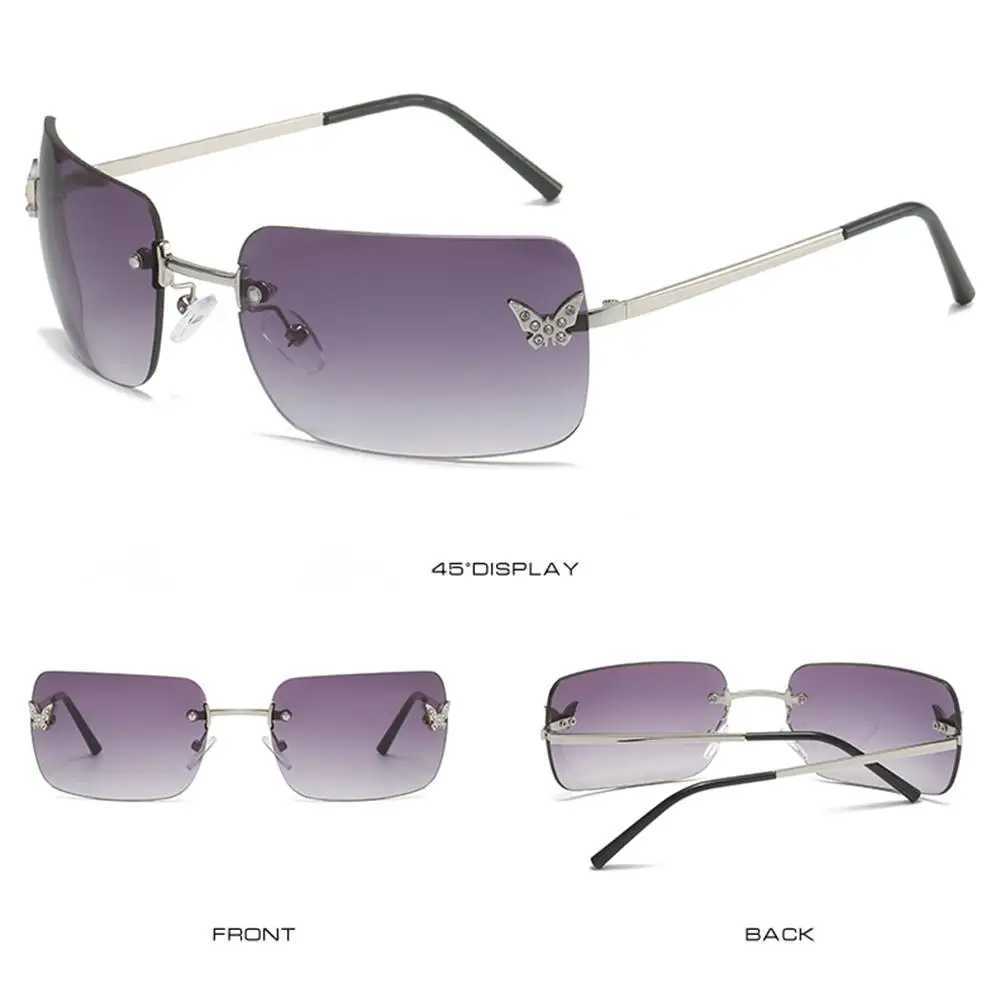 2023 Luxury Rhinestone Sunglasses for Women Y2K Retro Rimless Rectangle Sun Glasses Female Vintage Shades Travel Beach EyewearX241213