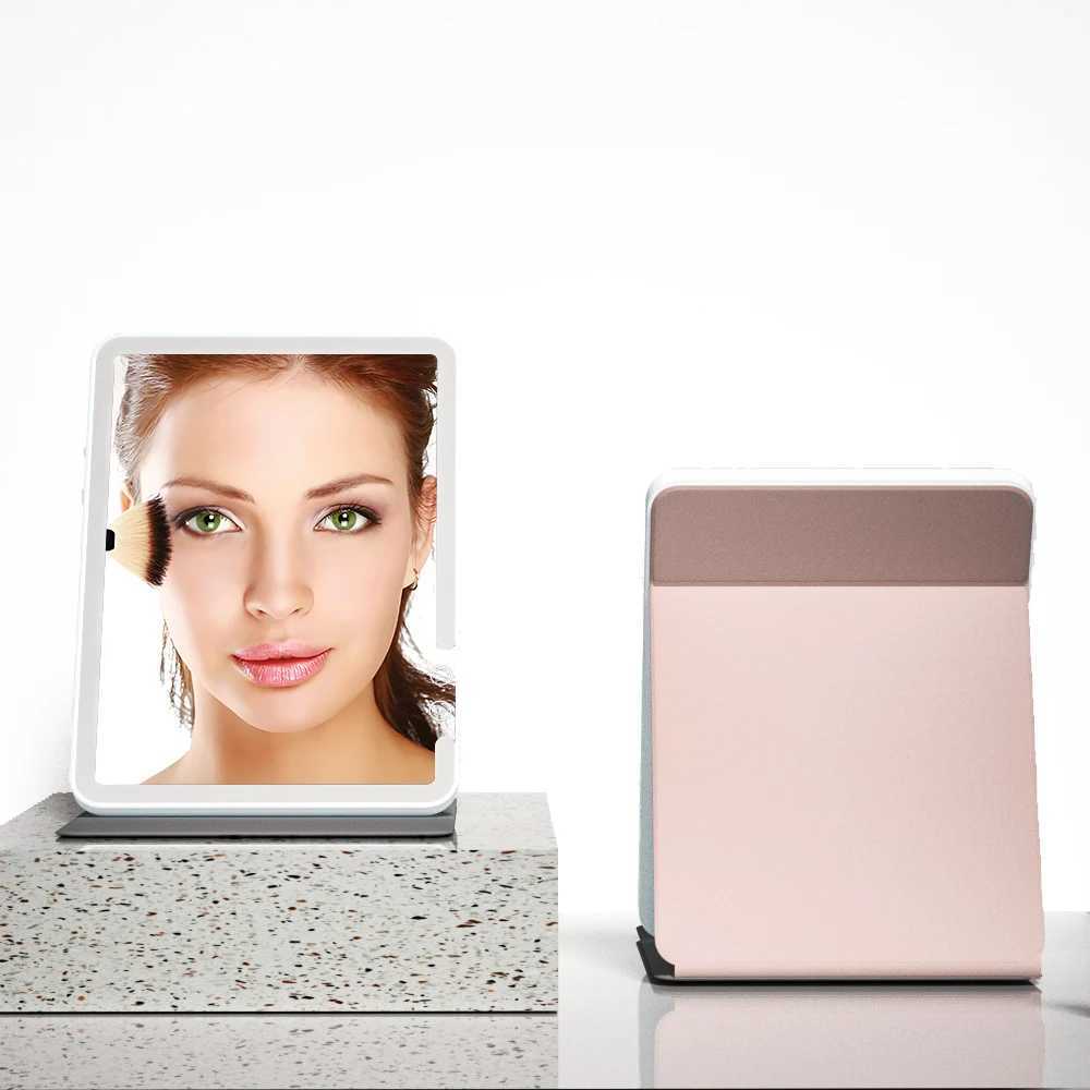 Makeup Mirror Foldable Portable 3-Color Dimmable Lighting Rechargeable Tabletop Folding Vanity Cosmetic Mirror with LED LightsXJ241213