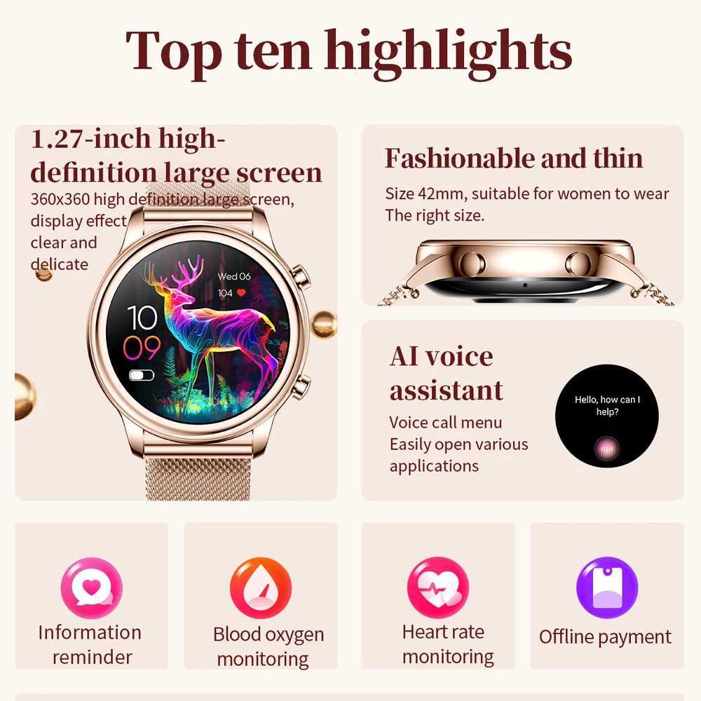 BT Call Smart Watch for Women 1.27 inches 360 * 360 HD Display Diamond Belt Sports Watch New Smart Watch T241213