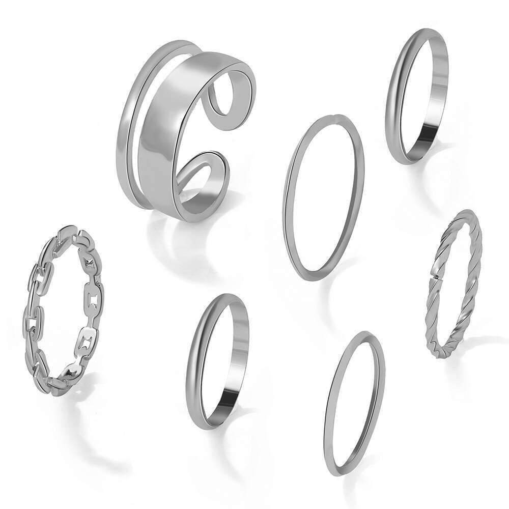 Hot selling metal joint creative minimalist ins style ring combination set of 7 rings