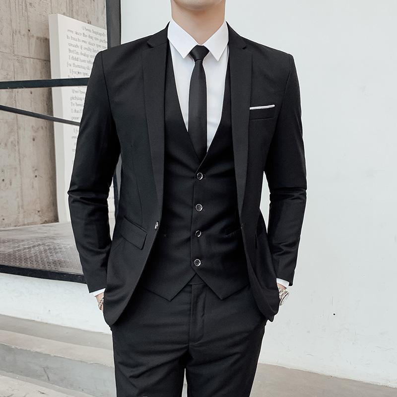 Blazer Vest Pants High-End Brand Solid Color Formal Business Office Suit Three-Piece Set Groom Wedding Show Dress Party