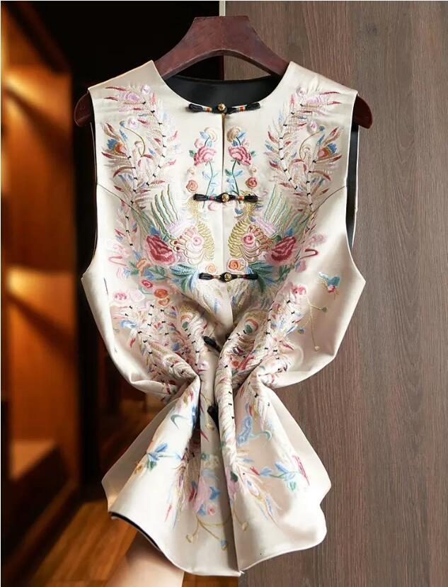 Women Chinese Style Retro Jacquard Buckle 2024 Spring Fashionable China-Chic Embroidery Vest Jacket