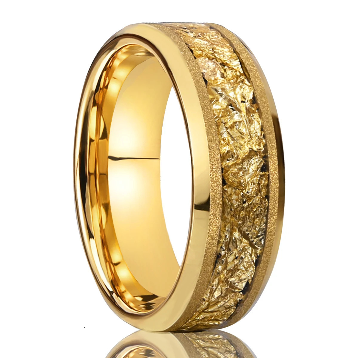 Golden Tungsten Carbide Ring 8mm Frosted Leaf Mens Engagement Novelty Style for Wedding Daily Wear 241213