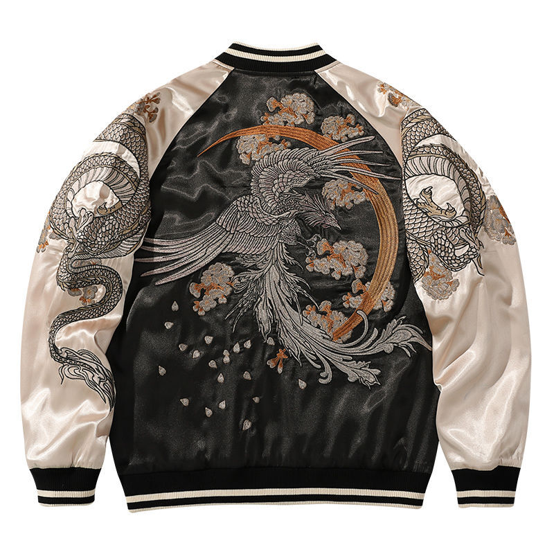 Spring And Autumn Jacket Dragon Animal Men's Baseball Uniform Embroidered Contrast Color Casual Couple Clothes