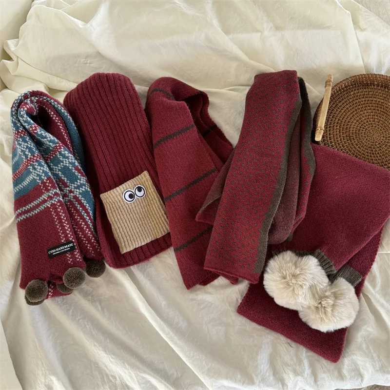 Scarves Wraps Christmas Scarf Kids Scarf Boys Girls Cute Knitted Acrylic Warm Soft Small Scarf Baby Boys Cartoon Red Christmas H241213