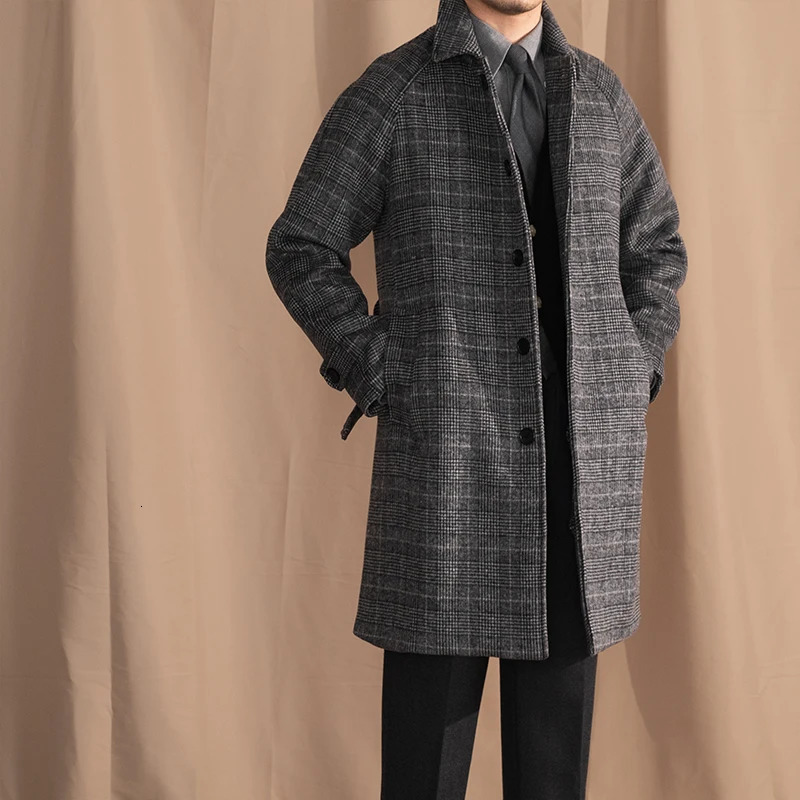 Mr Deer Three Winter Gentleman 70% Wool Prince Ge Balmacon Warm Grey Midlength Coat Jacket 241213