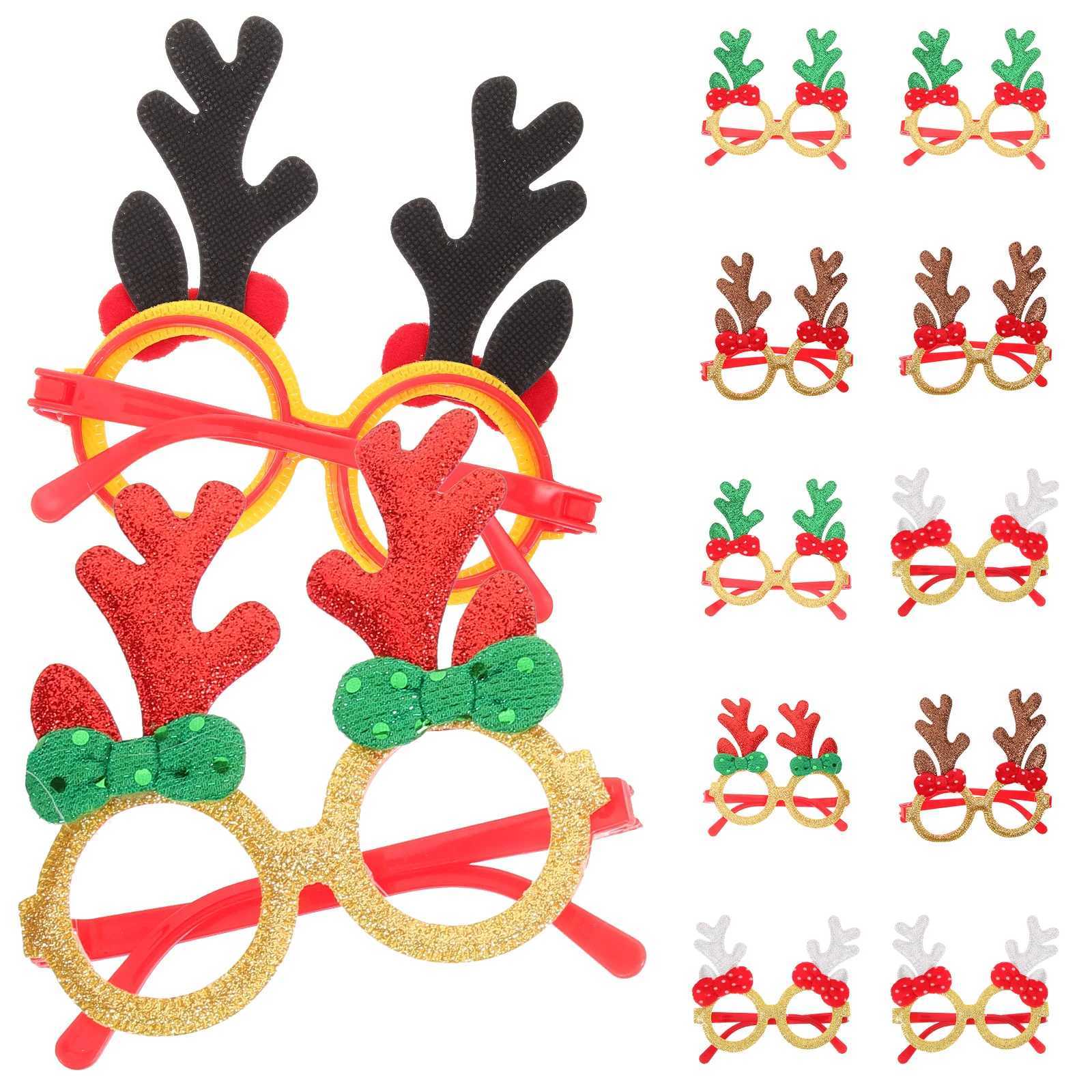 Sunglasses 12PCS Christmas Funny Glasses Creative Antler Sunglasses Photo Props for Kids Party Favors (Green/Brown/Silver/Red) H241213