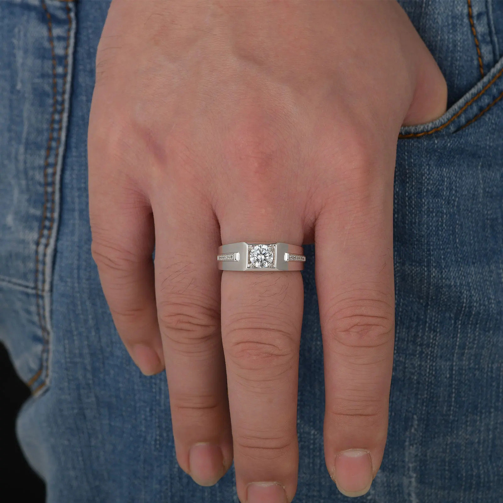 she Mens Wedding Ring 925 Pure Silver Card Round Cubic Zircon Promise Size 812 241210