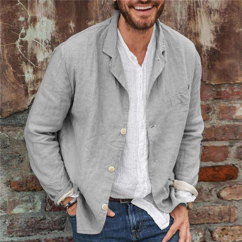 European American Spring And Summer New Men's Trendy Casual Loose Cotton En Long Sleeved Cardigan Suit Jacket