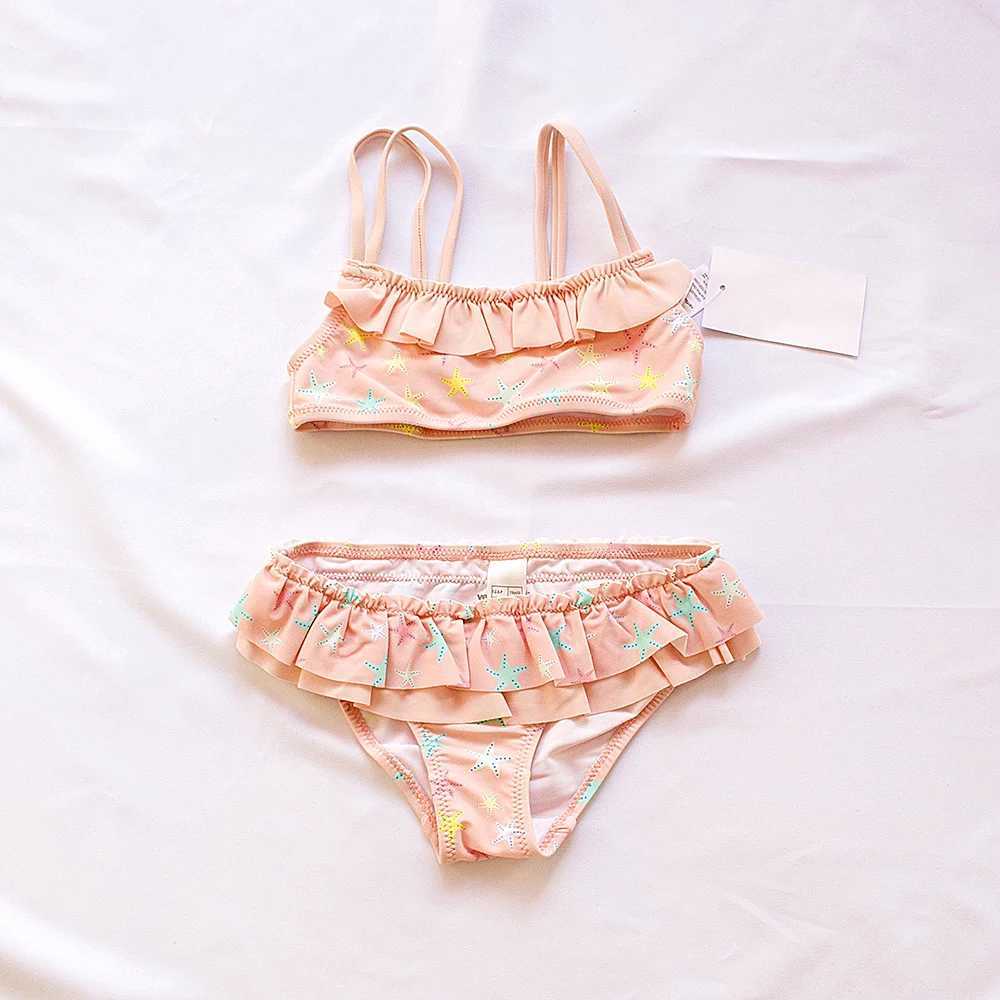 2-10 Years Kids Girls Swimwear Swimsuit 2024 Children Fal Bikinis Set Halter Print Kid Girl Biquini Infantil Bathing SuitXJ241212
