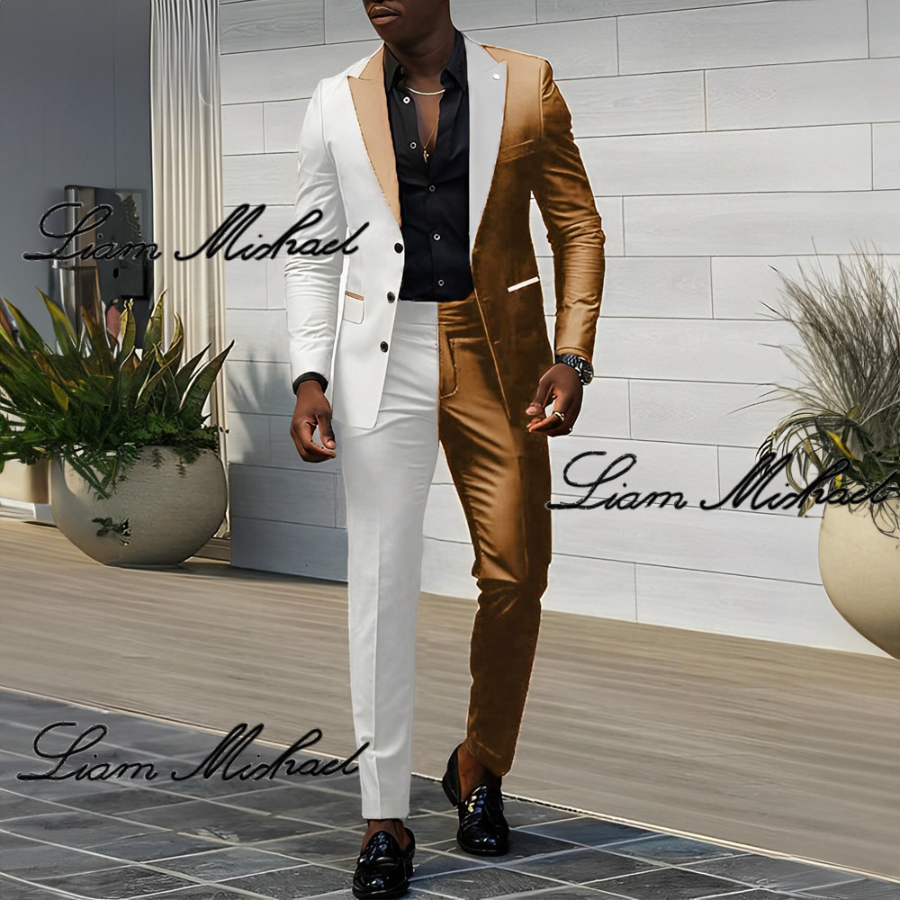 Color Block 2 Piece Wedding Groom Tuxedo 3 Button Jacket Pants Fashion Design Men's Elegant Suit