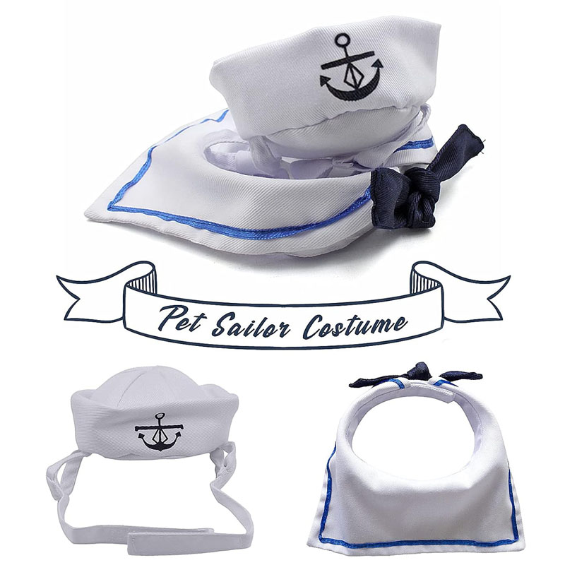 Pet Sailor Costume for Cats Small Dogs Halloween Cat Sailor Hat with Tie Collar Doggy Navy Outfit Cosplay Apparel