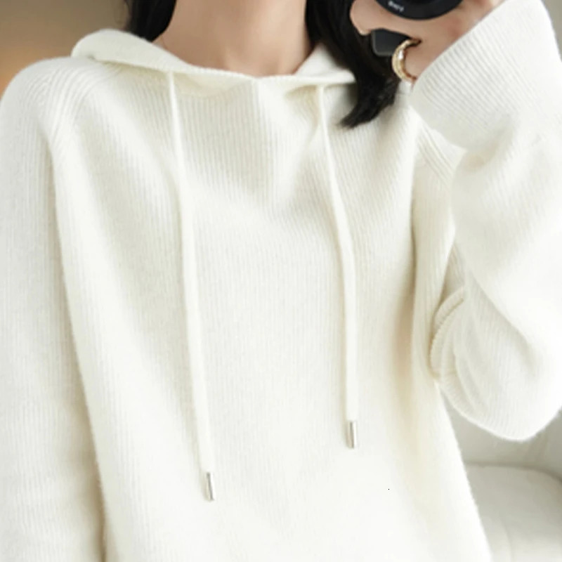 Winter Womens Knitted Cashmere Pullover Fashion Wool Sweater Hooded Neck Long Sleeve plane Soft warm highquality Basics Tops 241203