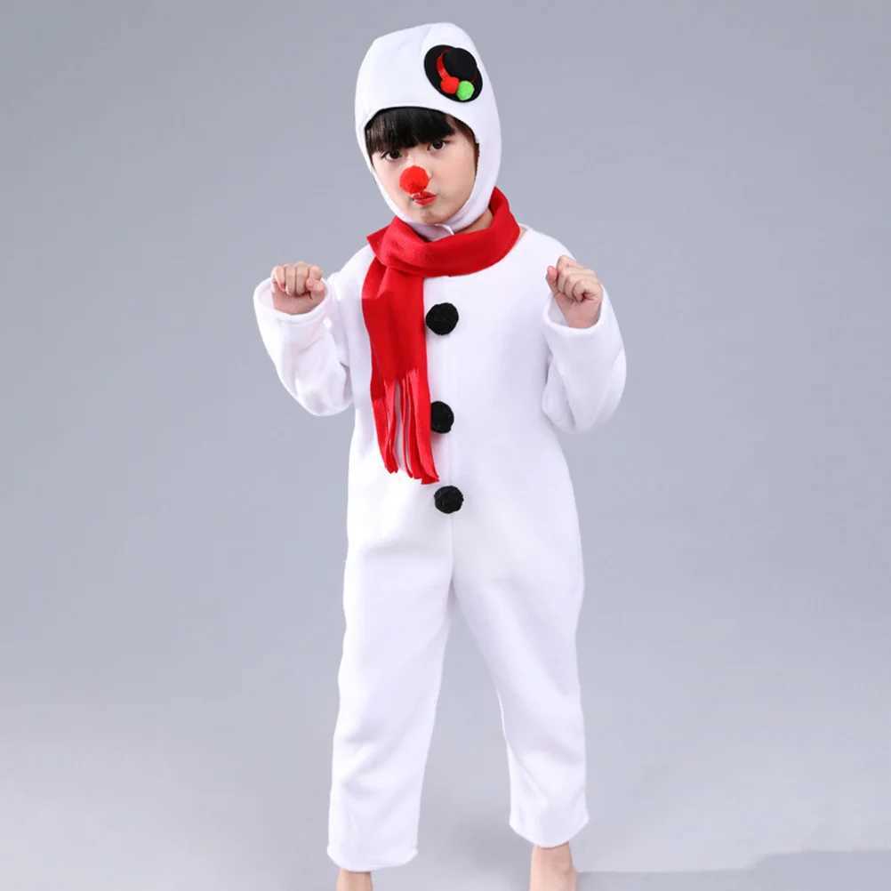 Scarves Wraps Kids Christmas Snowman Performance Suit Jumpsuit with Scarf Red Nose Headwear Cosplay Costume (160cm) H241213