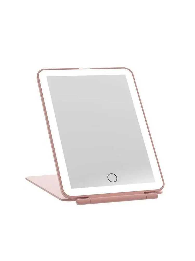 LED Foldable Travel Makeup Mirror 3 Colors Light Modes USB Rechargeable Touch Screen Portable Tabletop Cosmetic MirrorXJ241213
