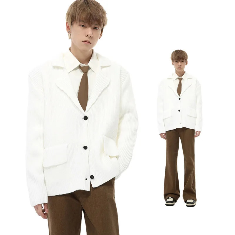 Korean mens cardigan solid color single breasted loose knit autumn fashion lazy light y knitted sweater jacket 241213