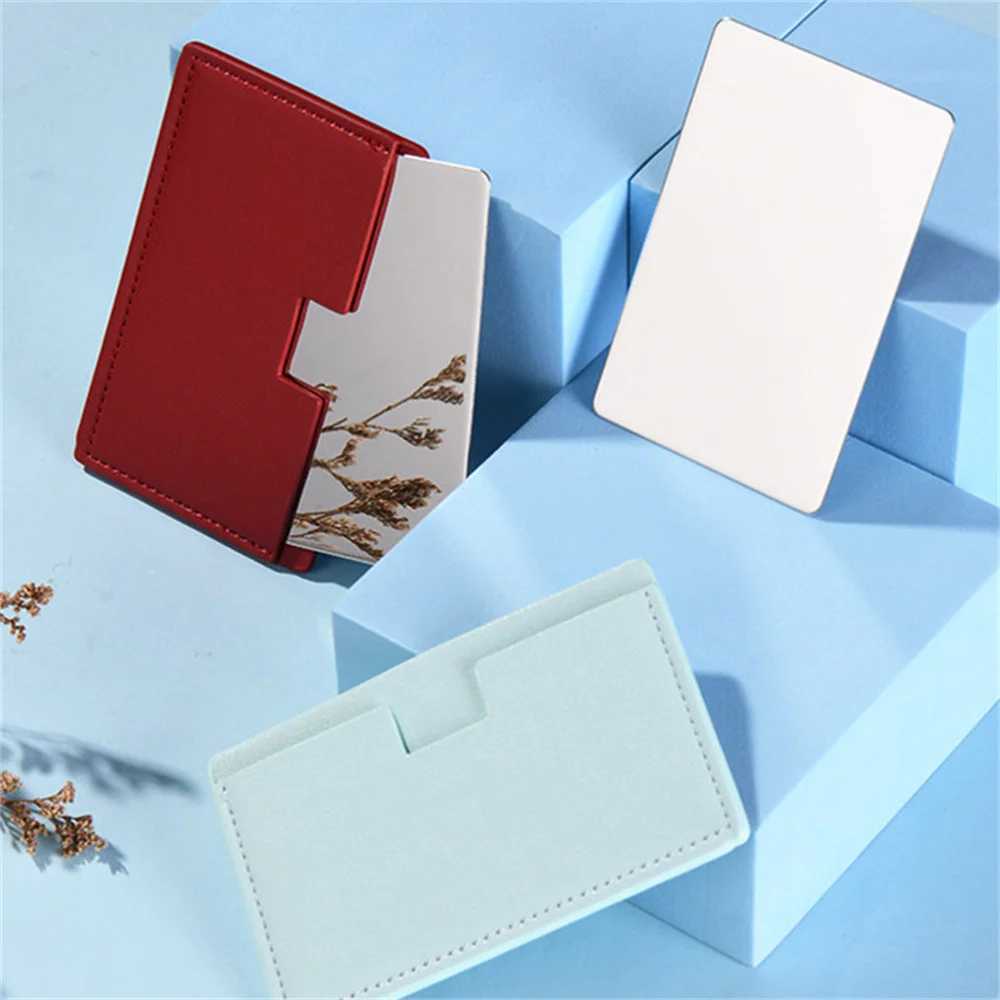 Portable Mini Unbreakable Makeup Mirror Shatter Proof Pocket Cosmetic Mirror Pu Leather Stainless Steel CardXJ241213