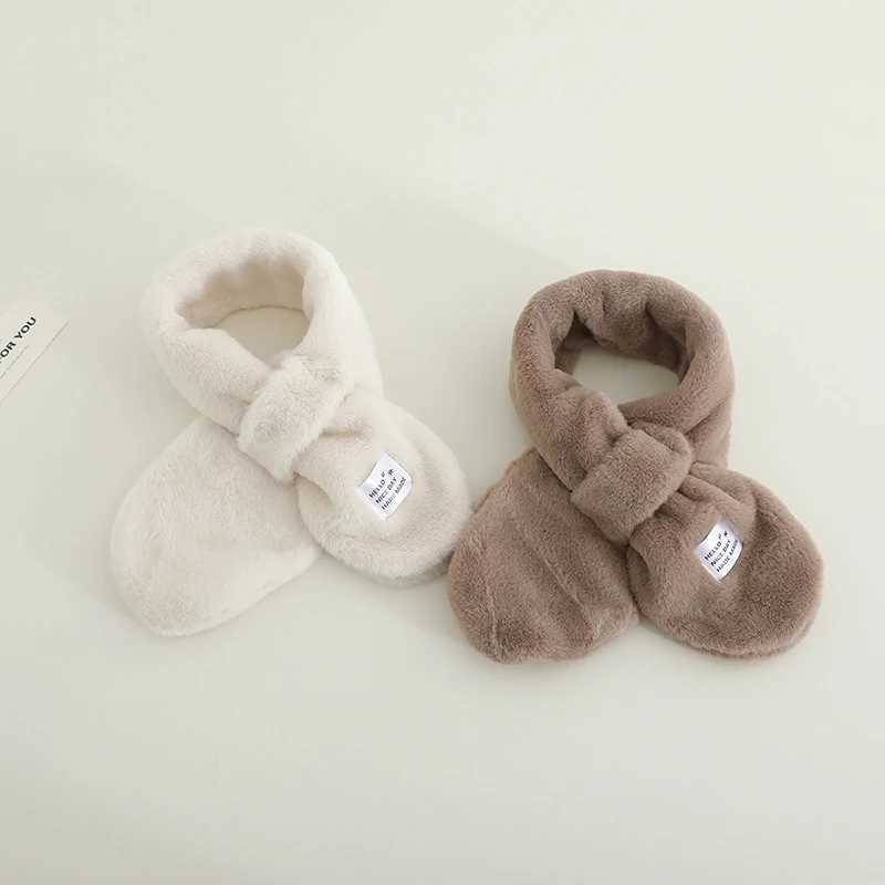 Scarves Wraps Solid Color Plush Baby Scarf Winter Warm Faux Fur Neckerchief for Infant Simple Anti-cold Kids Boy Girl Scarves H241213