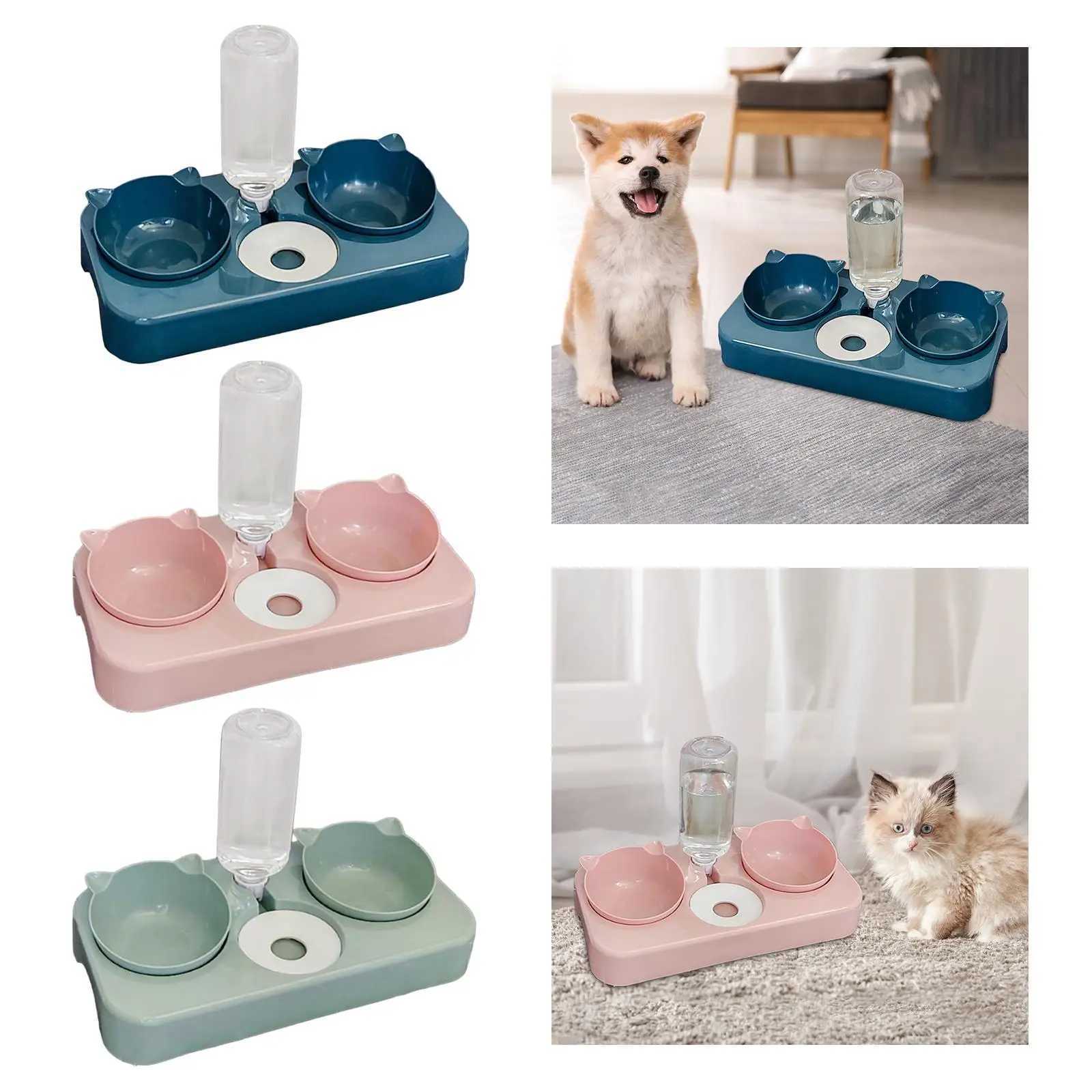 Cat Feeders 3 in 1 Dog Cat Bowls Water and Food Bowl Set for Rabbit Small or Medium Dogs z241213