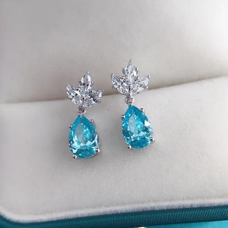 Solid 14K In Oro Bianco Da 14K Au585 Platinum PT950 Blue Drople Drop Drop Orens…