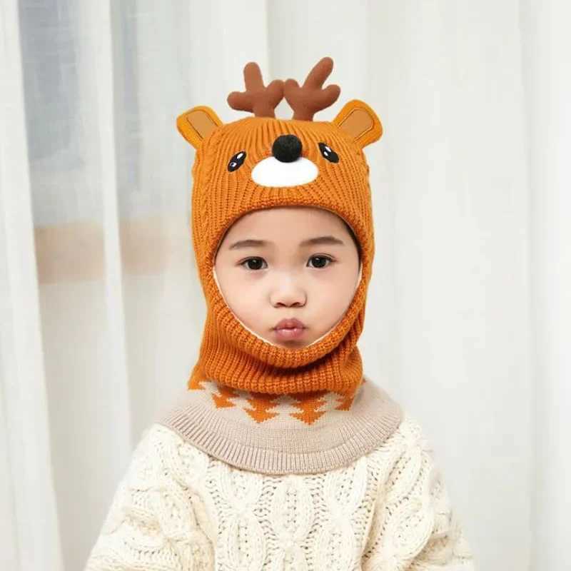 New Baby Girl Winter Hat Warm Bear Skullies Beanies Knitted Cap Kids Balaclava Mask Hats Gorras Warm Children Toddler BonnetsXJ241213