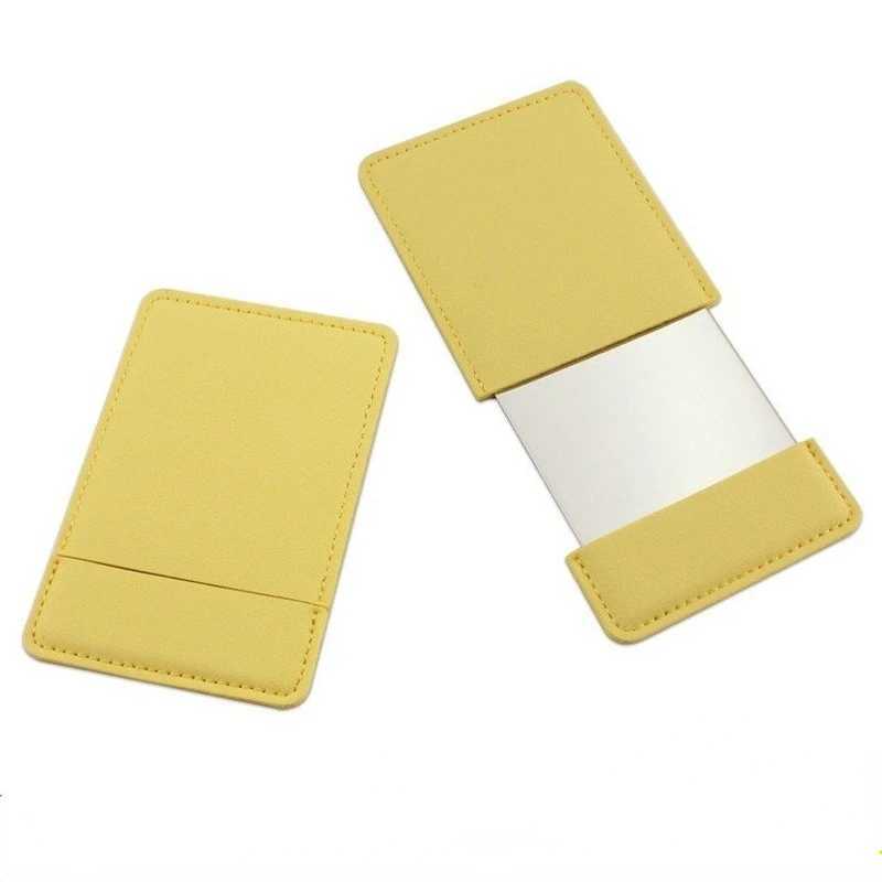 1PCS Portable Card Style Mini Shatter Proof Pocket Cosmetic Mirror PU Leather Cover Stainless Steel Unbreakable Makeup MirrorXJ241213