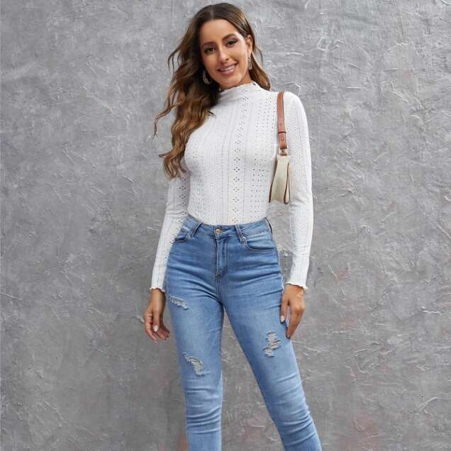 Hot selg European and American clothing 2024 base slimming half high neck long sleeved T-shirt women's top