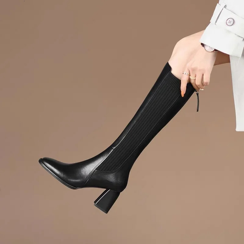 Knee Thick High Socks Boots Womens Winter Sexy Boots Womens Long Shoes Elegant Autumn High Boots Wedge Elastic 241213