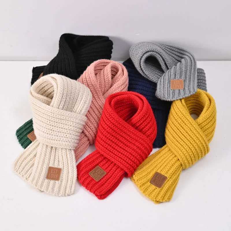 Scarves Wraps New Children Winter Autumn Knitted Scarf Keep Warm Solid Candy Colors Baby Girls Boys Kids Neck Gaiter H241213