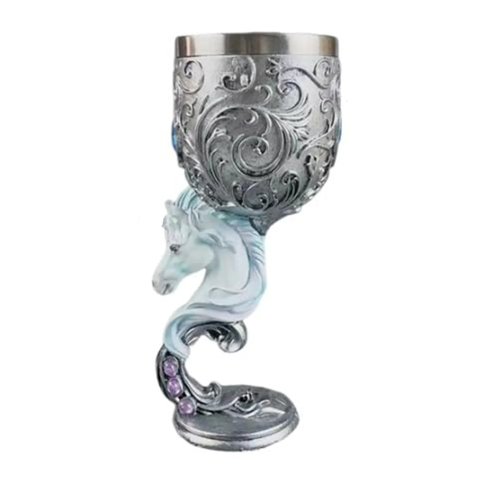 3D Carved Vintage Gothic Champagne Glass Handmade Stainless Steel Vintage Wine Glass 3D Carved Water Goblet Retro Wine Cup 241212