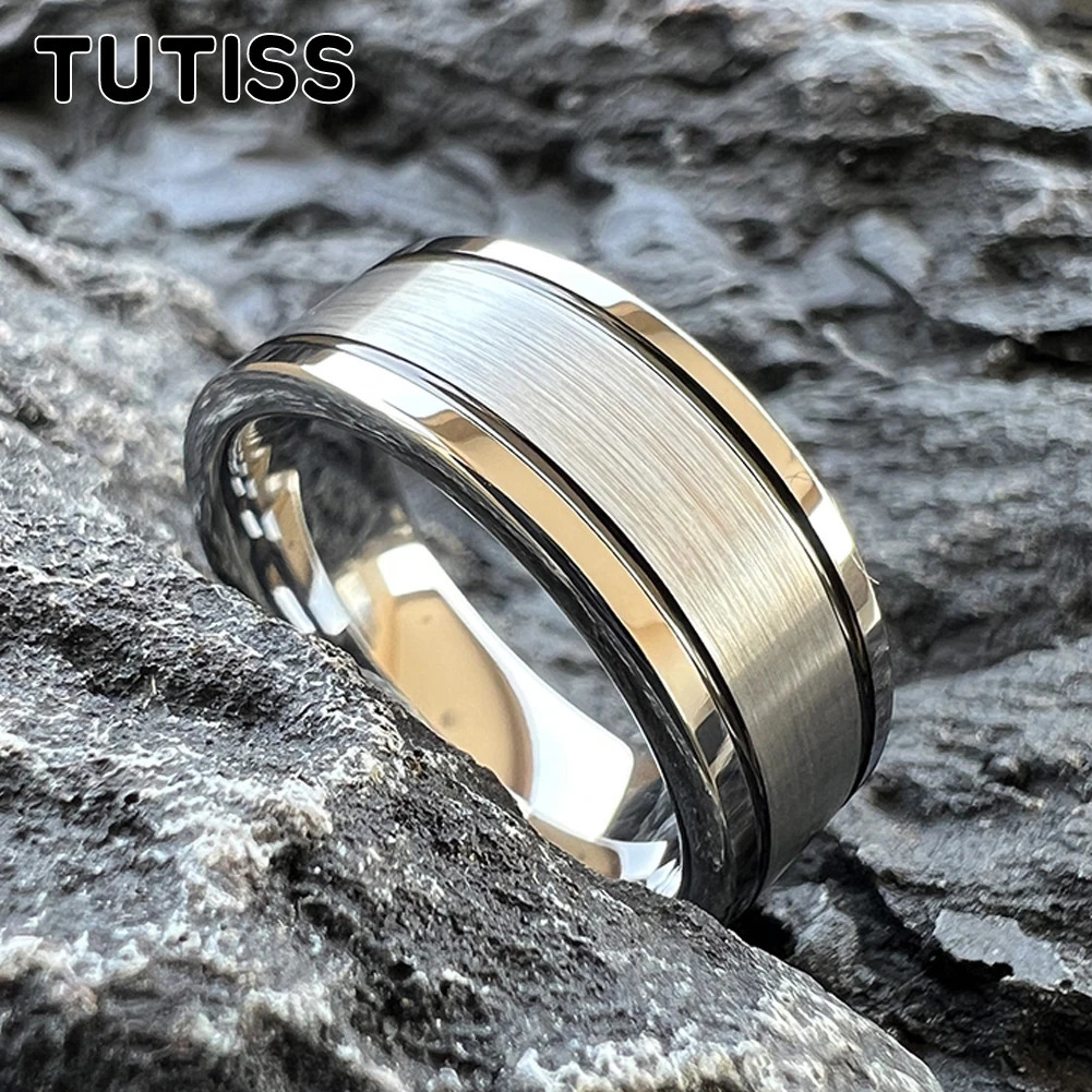 TUTISS 8mm Mens Tungsten Engagement Rings Womens Wedding Bands Double Grooved High Polished Shiny Comfort Fit 241213