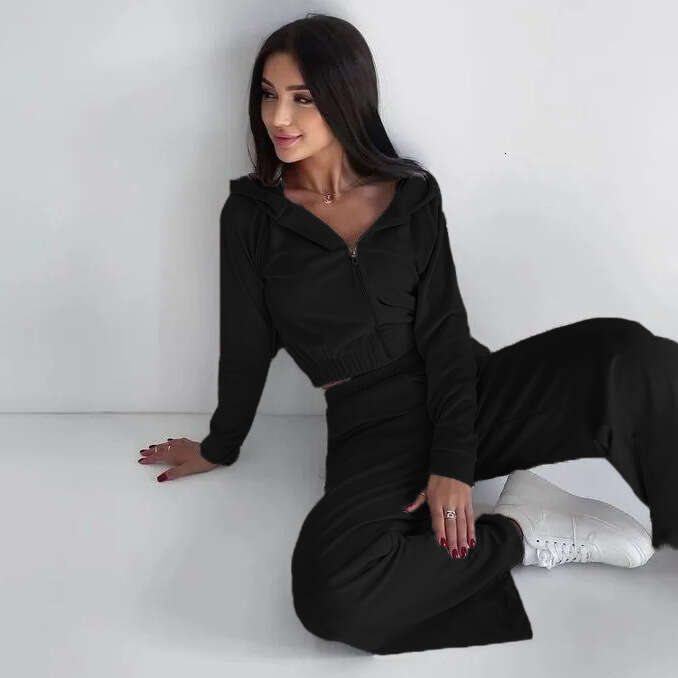 European American Foreign Trade Autumn Winter Clothing New Hooded Hoodie Two-Piece Set, Women's Trendy Clothing, Fashionable And Casual Temperame