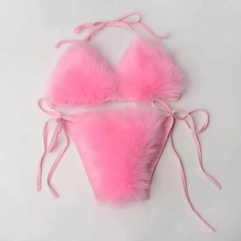 ropean and American new swimwear plush swimsuit sexy fashion WOMENS split pure color bikiniXJ241212