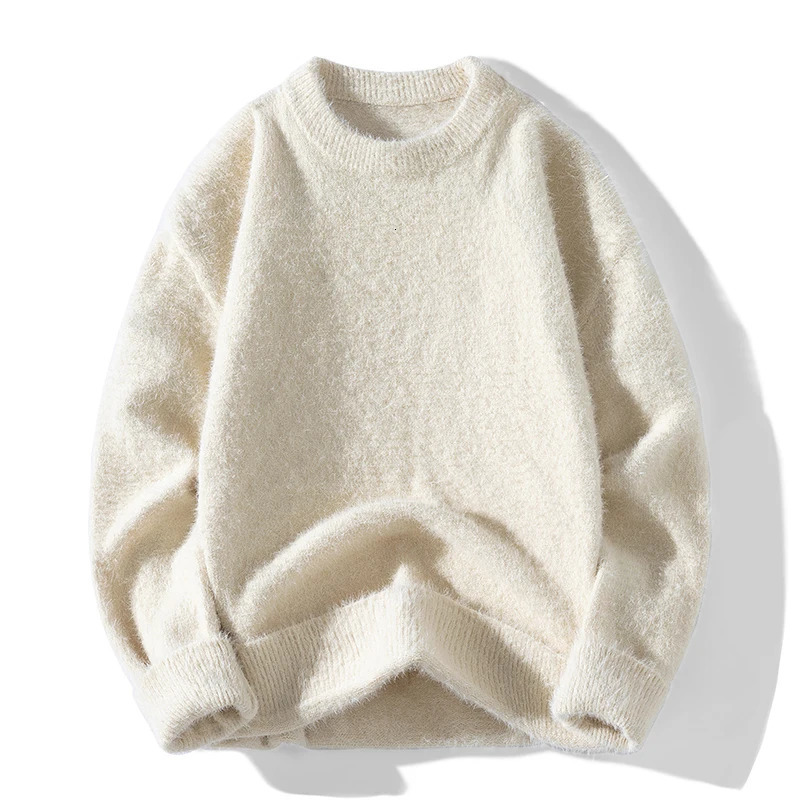 Simplicity Casual Autumn Winter Sweaters Mens ONeck Solid Mohair Fashion Trend Versatile Long Sleeve Pullovers Knitted Top 241213