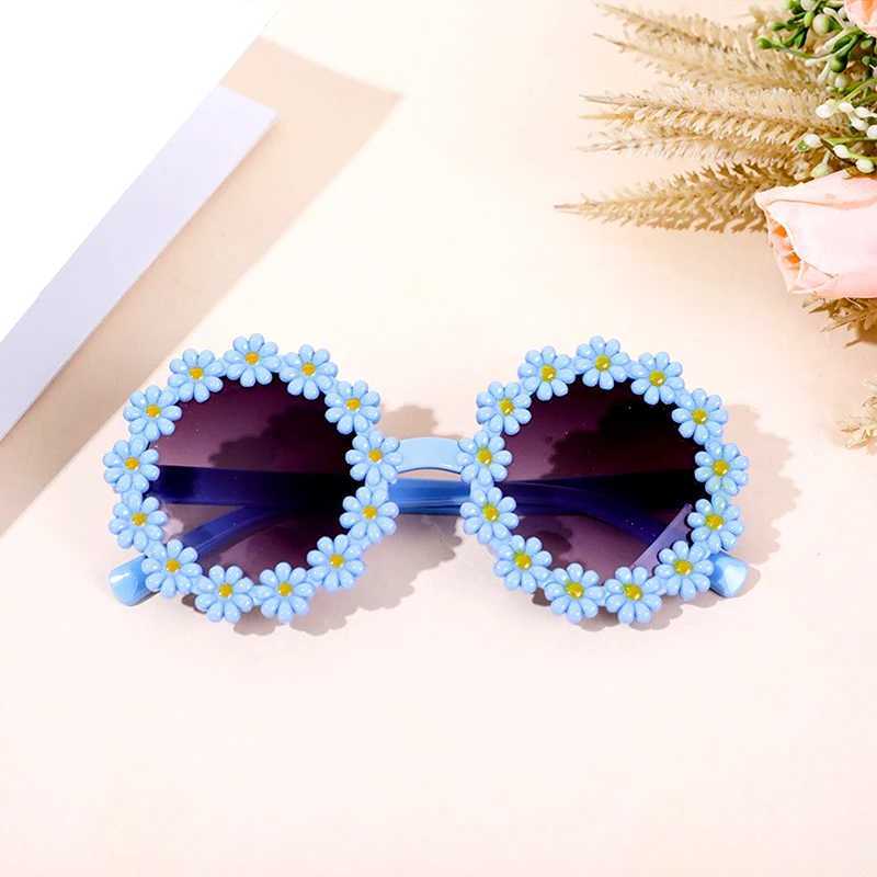 Sunglasses New Sunflower Round Glasses for Children Kids Outdoor Sun Protection Sunglasses Girls Makeup Birthday Party Favors H241213