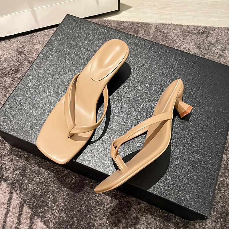 Women's Med Pinch Slippers Sandals With Narrow Band And Kitten Heel Mules Elegant Flip Ps Summer Shoes Women