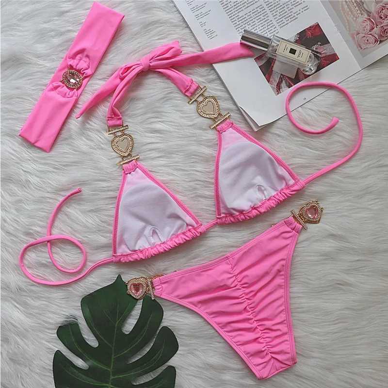Sexy Bikinis Swimsuit With Heart Rhinestones Women Swimwear Fa Push Up Bikini Beach Swim Wear Bathing Suits Pool BatherXJ241212