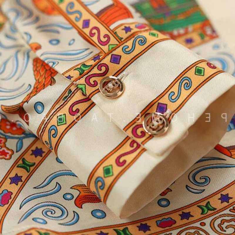 Women's Blouses Shirts Luxury Brand Designer Elegant Fashion Baroque 2024 Summer Long Sleeves Shirts For Women Vestidos Beige Tops Mujer Trf Clot