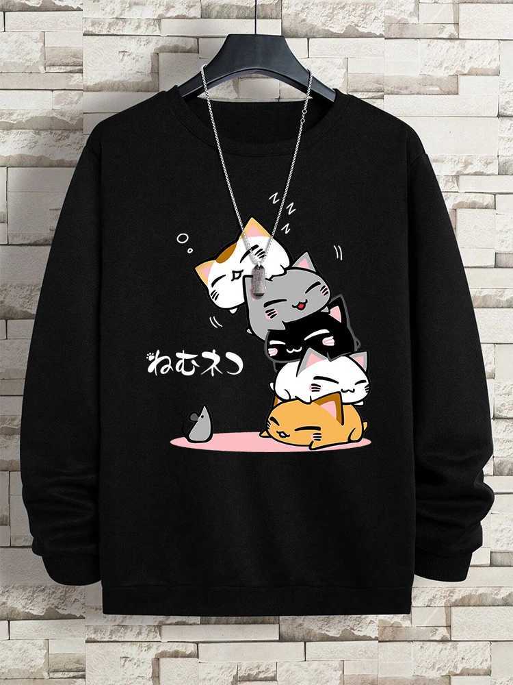 Cute Stacked Cats Sleep Man Hoody Hip Hop Fitness Pullover Vintage Oversize Casual Sportswears Autumn Thicken Clothing Women W241213