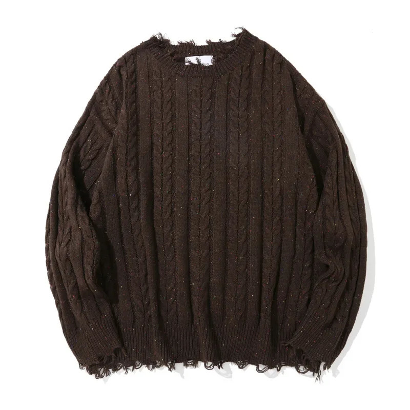 Trendy Vintage LooseFit Fringe Sweater Mens Casual Crew Neck Knitted Top Street Style Couple Cable Knit 241213
